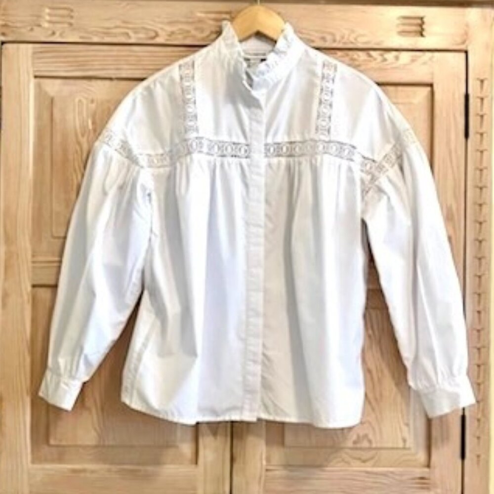 Anthropologie Ruffled Romantic Blouse Puffy Sleeve Victorian Boho Embroidered
